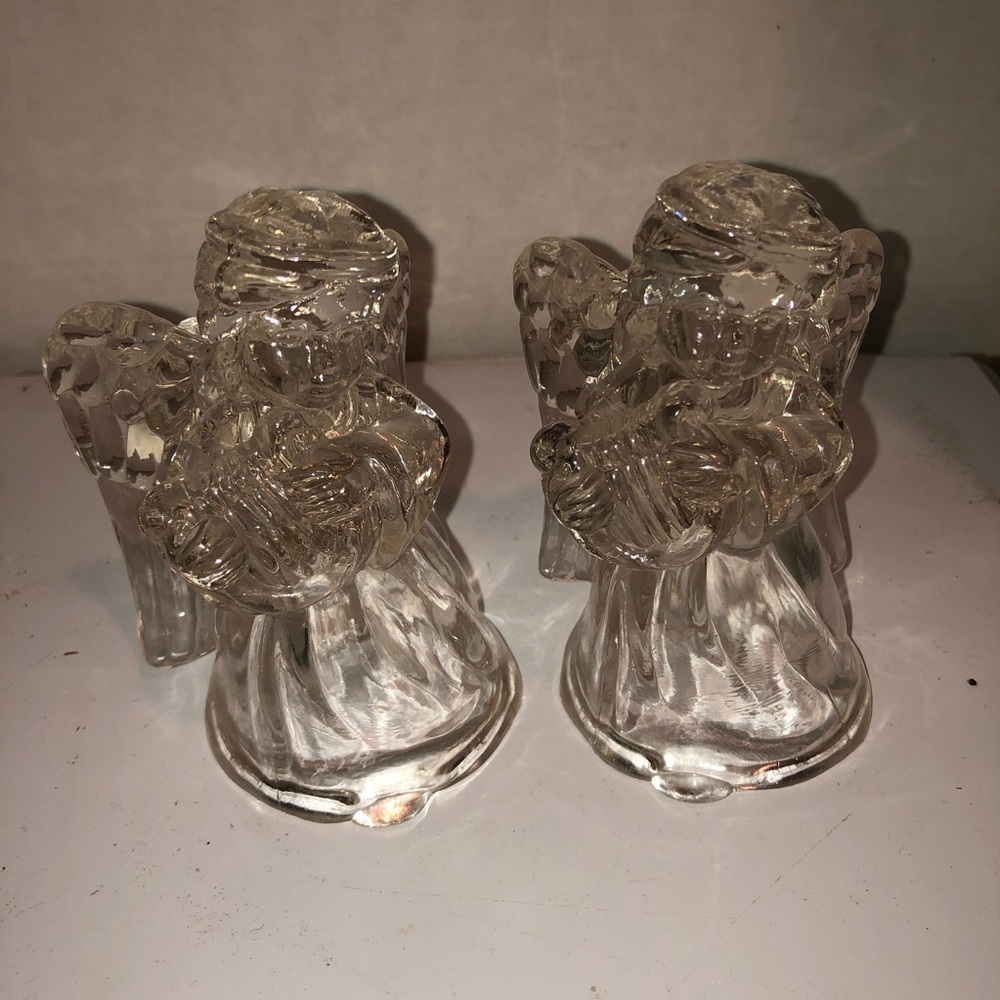 Vintage heavy Glass Angel candlestick holders, gorgeous little cherubs